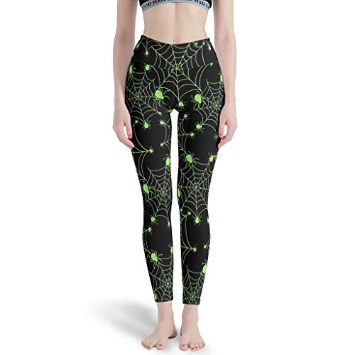 LPLoveYogaShop - Leggings para mujer, diseño de araña verde blanco S
