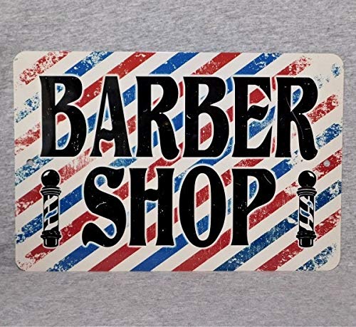 Lplpol Señal de aluminio, Barber Shop Barbershop para peluquería con diseño de rayas, decoración de aluminio para garaje y cueva, placa de metal, placa de decoración, 20 x 30 cm