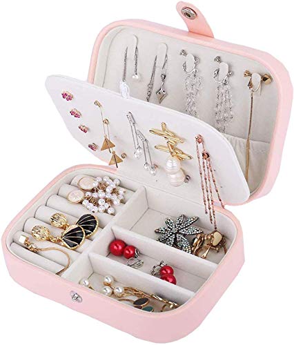 Lrikas Joyero Pequeño Joyero Viaje Joyeros Mujer Pequeña Joyero Jewelry Organizer para Anillos, Aretes, Pendientes, Pulseras y Collares (Rosado)