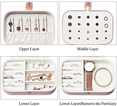 Lrikas Joyero Pequeño Joyero Viaje Joyeros Mujer Pequeña Joyero Jewelry Organizer para Anillos, Aretes, Pendientes, Pulseras y Collares (Rosado)