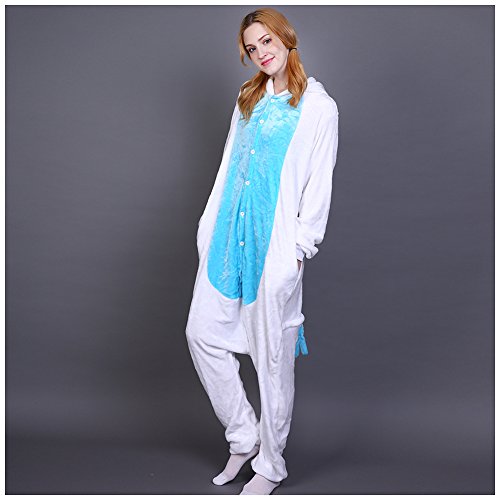LSERVER Disfraz de Cosplay para Adultos Traje de Unisexo Pijama de Franela de Otoño e Invierno Estilo de Animales, Unicornio Azul, M (158-167cm)