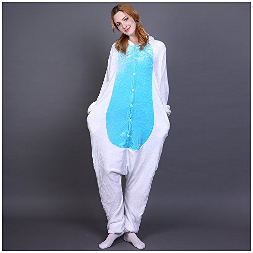 LSERVER Disfraz de Cosplay para Adultos Traje de Unisexo Pijama de Franela de Otoño e Invierno Estilo de Animales, Unicornio Azul, M (158-167cm)