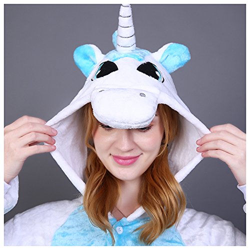 LSERVER Disfraz de Cosplay para Adultos Traje de Unisexo Pijama de Franela de Otoño e Invierno Estilo de Animales, Unicornio Azul, M (158-167cm)