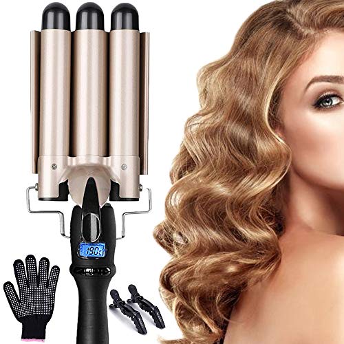 LTPAG Pinzas Rizadoras, 3 Barriles Rizador de pelo 25mm rizos con pantalla LCD, Turmalina y Cerámica Tenacillas de Pelo con pantalla digital de Ajustable temperatura para rizar y Ondular Largo/Corto