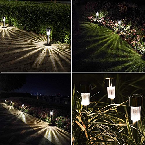 Luces Solares Jardín LED Bawoo 12PCS IP65 Jardín Lámpara de Camino de Paisaje Iluminación de Exterior Impermeable Luce de Solare Acero Inoxidable Blanco Para Patio Césped Pasillo Terraza Sin Cables