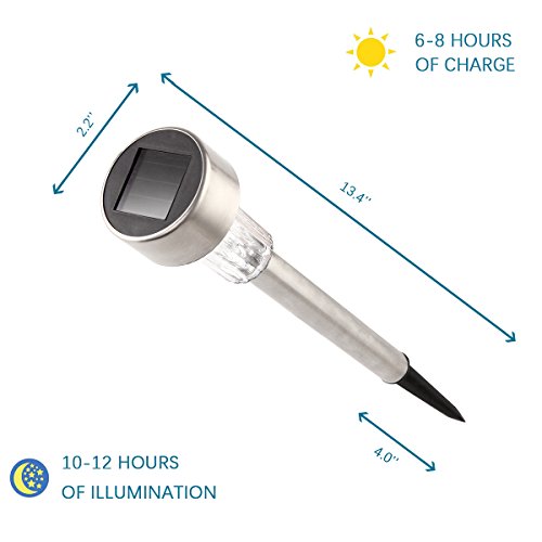 Luces solares para el jardín Gigalumi, camino de luces LED para exteriores, de acero inoxidable, 12 unidades, blanco