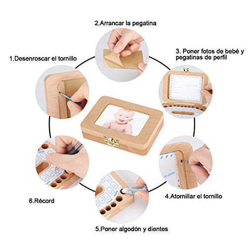 Luchild caja dientes leche ESPAÑOL, Caja para guardar dientes para niños y niñas, Regalo para niños en madera de souvenir, Acumulación de dientes - Español