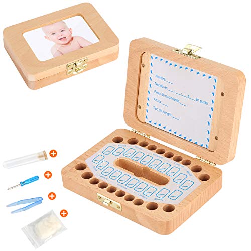 Luchild caja dientes leche ESPAÑOL, Caja para guardar dientes para niños y niñas, Regalo para niños en madera de souvenir, Acumulación de dientes - Español