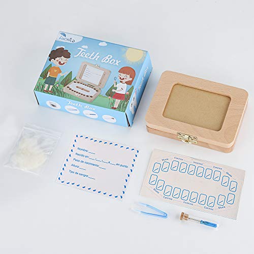 Luchild caja dientes leche ESPAÑOL, Caja para guardar dientes para niños y niñas, Regalo para niños en madera de souvenir, Acumulación de dientes - Español