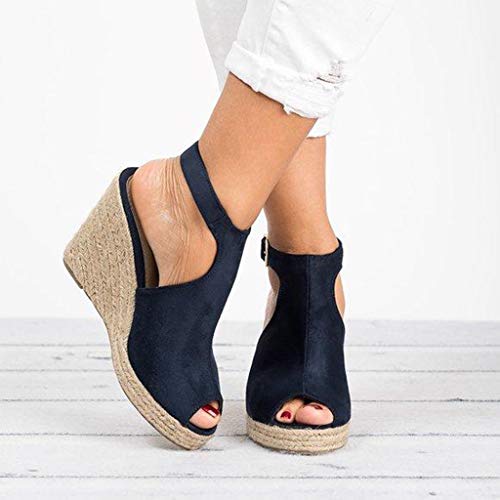 Luckycat Sandalias de Mujer Plataforma Costura Peep Toe Cuñas Hasp Sandalias Zapatos Flatform Sandalias Mujer Cuña Alpargatas Plataforma Zapatos de Boca de Pescado Sandalias de Punta Abierta