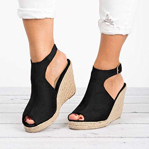 Luckycat Sandalias de Mujer Plataforma Costura Peep Toe Cuñas Hasp Sandalias Zapatos Flatform Sandalias Mujer Cuña Alpargatas Plataforma Zapatos de Boca de Pescado Sandalias de Punta Abierta