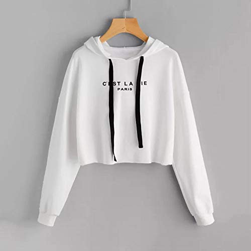 LUCKYCAT Sudadera con Capucha de Manga Larga para Mujer de Moda Casual Jersey Blusa sólida (Blanco, Pequeña)