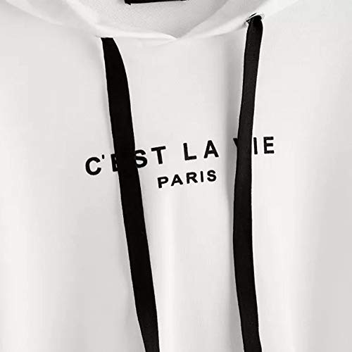 LUCKYCAT Sudadera con Capucha de Manga Larga para Mujer de Moda Casual Jersey Blusa sólida (Blanco, Pequeña)