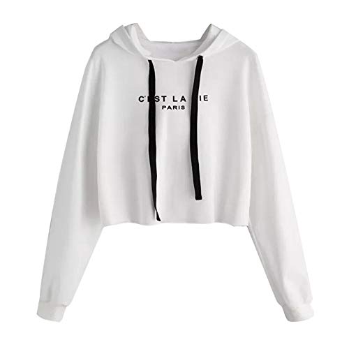 LUCKYCAT Sudadera con Capucha de Manga Larga para Mujer de Moda Casual Jersey Blusa sólida (Blanco, Pequeña)