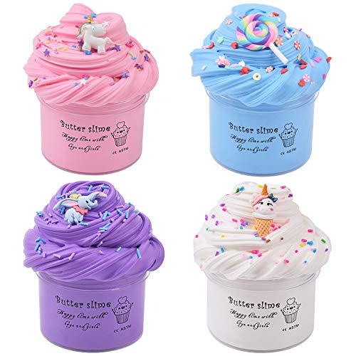 Luclay Fluffy Slime Putty Slime, 4 Paquetes Kit de Limo de Mantequilla Suave Juguetes para aliviar el estrés para niños Adolescentes Adultos para aliviar el estrés, Ejercicios de Manos y Dedos