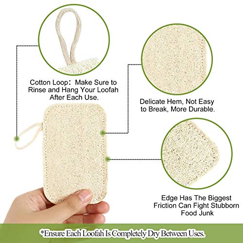Lufa Natural Esponja, 4 Piezas Loofah Scrubber Esponjas Orgánicas Naturales para Lavar Platos con Cuerda, Biodegradable Esponja Vegetal Natural Luffa Ecológico para cocina del limpia y Ducha para Baño