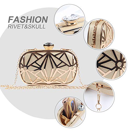 LUI SUI Las Mujeres de Cuero de imitación de Metal Hueco Bolsa de Embrague exquisitos Bolsos de Noche Bolsas de Hombro para la Fiesta de la Boda cóctel