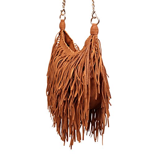 LUI SUI Mujer Faux Suede Fringe Tassels Cross-body Shoulder Bag Bolso de escuela de viaje para mujer Monedero Marrón