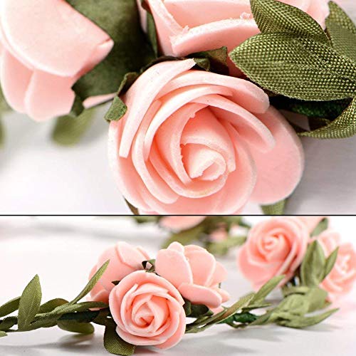 lujiaoshout Partido Hecho a Mano Flor de la Corona de la Guirnalda del Pelo de Halo Floral Garland Cinta de Cabeza del Casco de Bohemia del Festival de Boda (Rosa)