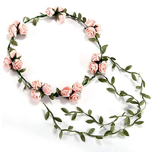 lujiaoshout Partido Hecho a Mano Flor de la Corona de la Guirnalda del Pelo de Halo Floral Garland Cinta de Cabeza del Casco de Bohemia del Festival de Boda (Rosa)