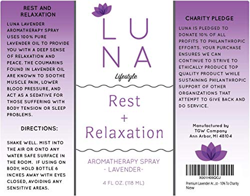 Luna Lifestyle Luna lavanda aromaterapia Spray – Ideal para Yoga, para la almohada, relajación, dormir, y habitación Spray – 100% Pure lavanda aceite esencial Mist – 10% a Caridad.