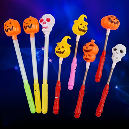LUOEM 4 Piezas Halloween Skull Spring Flash Sticks Glow Sticks vítores Props (Color Aleatorio)