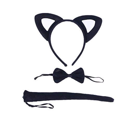 LUOEM Cat Cosplay Set - Kitty Cat Costume Cat Cat Ears Headbands Hair Band para fiesta, paquete de 3 (blanco y negro)