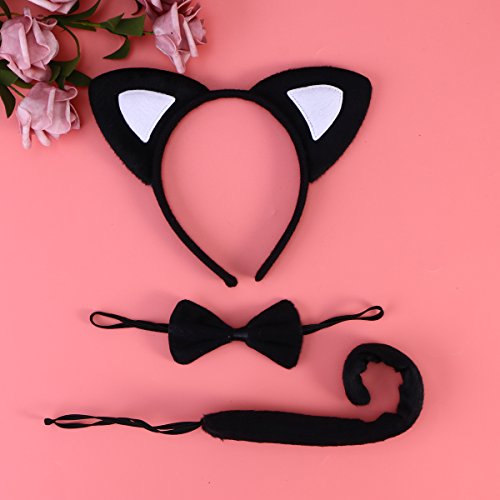 LUOEM Cat Cosplay Set - Kitty Cat Costume Cat Cat Ears Headbands Hair Band para fiesta, paquete de 3 (blanco y negro)