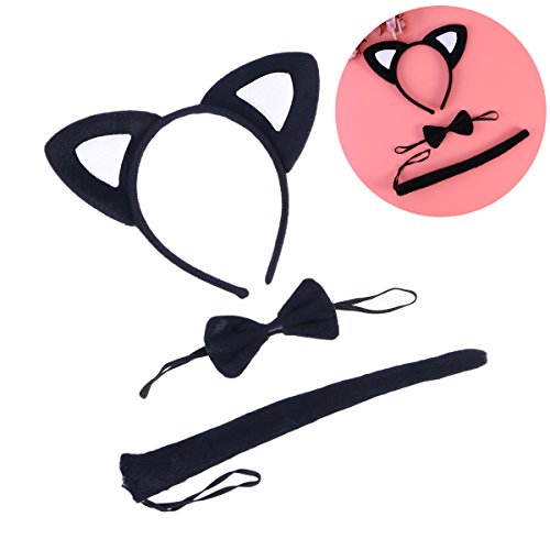 LUOEM Cat Cosplay Set - Kitty Cat Costume Cat Cat Ears Headbands Hair Band para fiesta, paquete de 3 (blanco y negro)