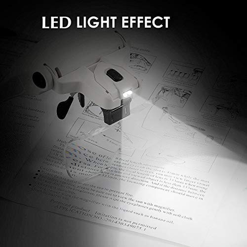 Lupa con Luz Led - Sinzau Gafas Lupa de Aumento con Luz para Modelismo,Reparaciones,Coser,Soldadura,Eliminar Piojos,Pegar Piezas Pequeñas,Joyería y Relojería - 5 Lentes Intercambiables,1X-3.5X