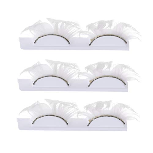Lurrose 3 pares de pestañas de plumas largas y blancas pestañas postizas densas para el maquillaje de Halloween para baile de fiesta