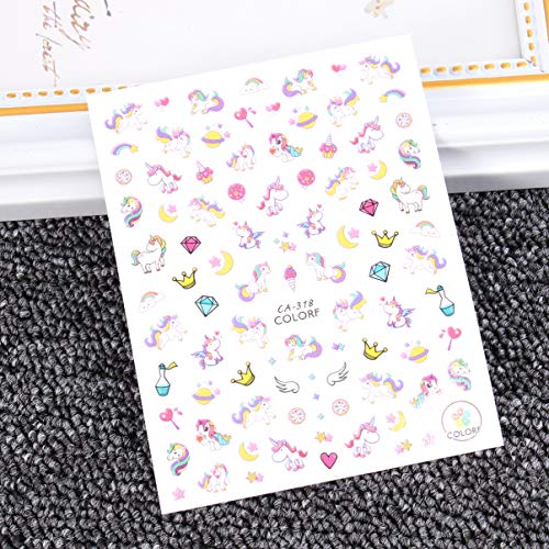 Lurrose 3 unids Unicornios Nail Stickers Nail Decals Nail Art Tip Decal Manicura Decoración para Niñas Mujeres Niños