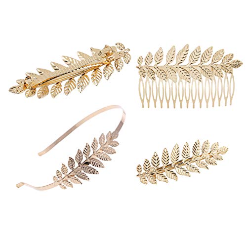 Lurrose 4 piezas accesorios para el cabello de hoja dorada diadema hoja metal peine lateral pinza pelo cocodrilo pinza para el cabello joyería cabello nupcial tocado hoja para niñas mujer