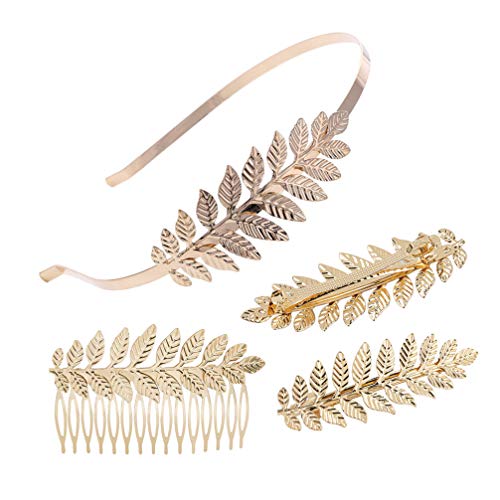 Lurrose 4 piezas accesorios para el cabello de hoja dorada diadema hoja metal peine lateral pinza pelo cocodrilo pinza para el cabello joyería cabello nupcial tocado hoja para niñas mujer