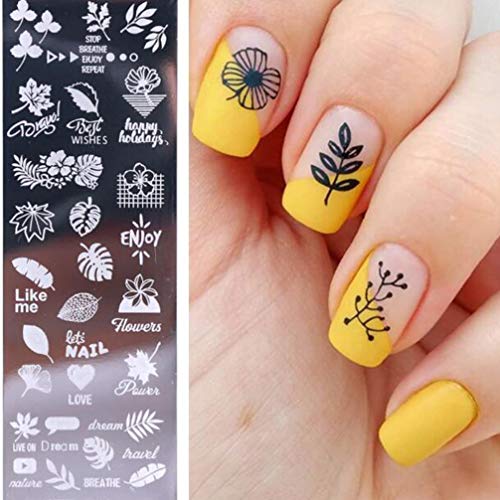 Lurrose 7 Piezas de Placas de Estampado de Uñas de Flores Diy Nail Art Stamper para Mujeres Niñas Accesorios de Uñas (Plantillas de 5 Piezas + Sello + Raspador)