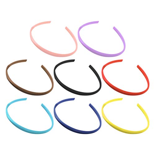 Lurrose 8pcs Color Sólido Diadema dura 1 cm Diadema de Satén Fino para Mujeres Niñas (color mezclado)
