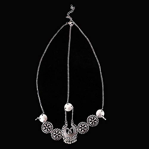 Lurrose Aleación de la cabeza de la cadena de la vendimia Boho pelo barbilla joyería nupcial borlas perla (plata)