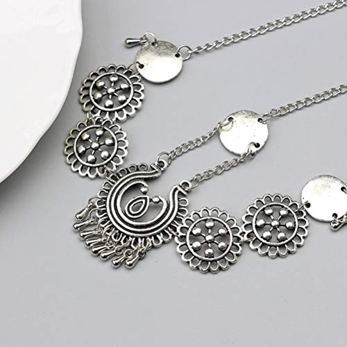 Lurrose Aleación de la cabeza de la cadena de la vendimia Boho pelo barbilla joyería nupcial borlas perla (plata)