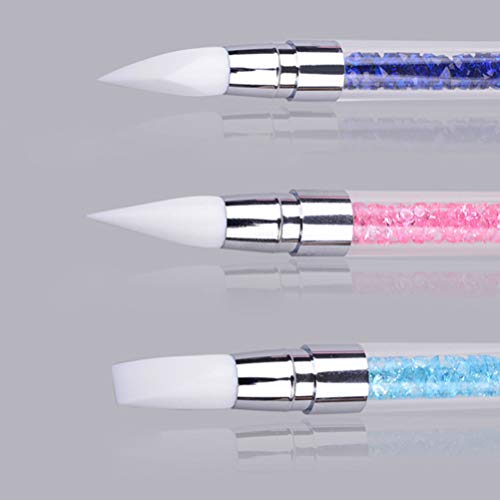 Lurrose Cepillo de uñas de doble cabeza de silicona con mango de acrílico Tallas de arte Cepillos de uñas para salón de fiestas Fabricación de uñas Pinceles de uñas de talla de arte