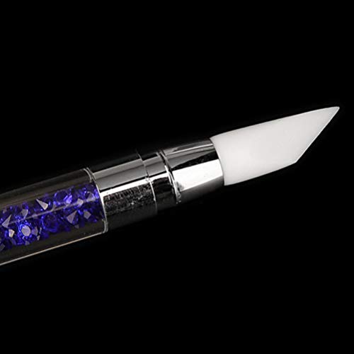 Lurrose Cepillo de uñas de doble cabeza de silicona con mango de acrílico Tallas de arte Cepillos de uñas para salón de fiestas Fabricación de uñas Pinceles de uñas de talla de arte