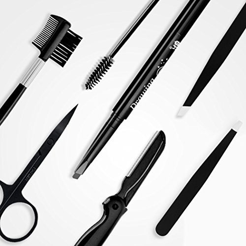 LUVODI Kit de Cuidado de Cejas Set de 13 Piezas con Lápiz de Cejas Pinzas Tijeras Peine Cepillo Maquinilla de Afeitar Plantillas Incluye Estuche con Espejo