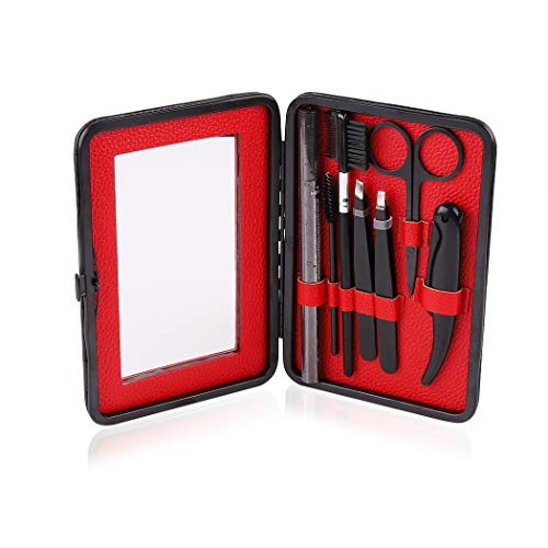 LUVODI Kit de Cuidado de Cejas Set de 13 Piezas con Lápiz de Cejas Pinzas Tijeras Peine Cepillo Maquinilla de Afeitar Plantillas Incluye Estuche con Espejo