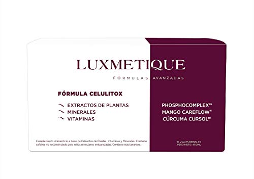 Luxmetique Fórmula Celulitox - nutricosmético creado para mejorar la apariencia de la piel de naranja y activar el bienestar desde el interior. 450 ml - 15 viales bebibles de 30 ml