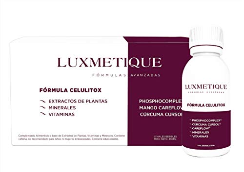 Luxmetique Fórmula Celulitox - nutricosmético creado para mejorar la apariencia de la piel de naranja y activar el bienestar desde el interior. 450 ml - 15 viales bebibles de 30 ml