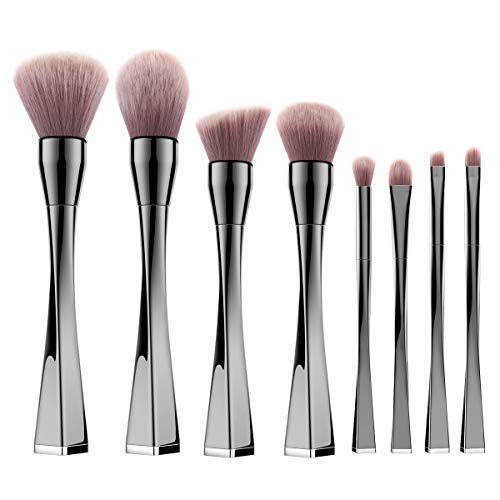 Luxspire 8PCS Professional Makeup Brush, Make up Brushes Set Electroplating Handle Powder Blush Lip Foundation Face Contour Brush Kits Cosmetic Make Up Tool - Black Gunmetal