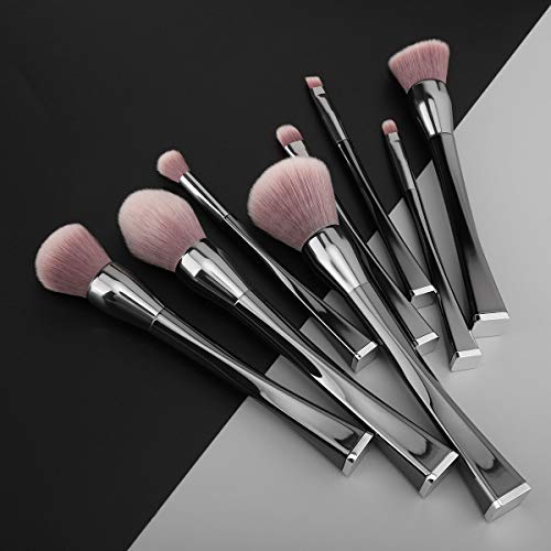 Luxspire 8PCS Professional Makeup Brush, Make up Brushes Set Electroplating Handle Powder Blush Lip Foundation Face Contour Brush Kits Cosmetic Make Up Tool - Black Gunmetal
