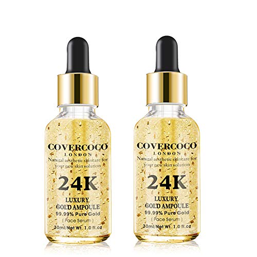 Luxury 24k Gold Ampoule Serum, 24k Gold Serum Facial, Hidratante Facial Aclarar Color de Piel Antiarrugas Aligerar Líneas Finas Suero Natural Y Orgánico Antiarrugas Para Toda la Pie (2 x 30ml)