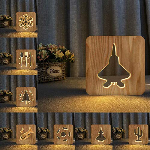 Luz de cohete de madera 3D, luz de transbordador espacial, luz de noche LED USB, novedad, dormitorio para niños, lámpara de mesa decorativa 3D, regalo para niños