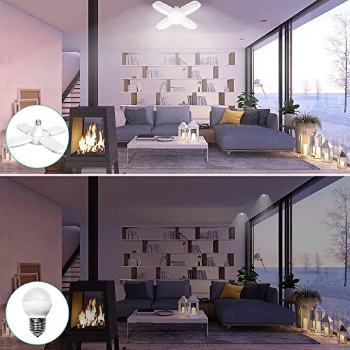 Luz de Garaje, Eleganted 60W 6000LM E27 Taller de Luz Led,Bombilla LED Lámpara Deformable 60 Vatio 6000K Luz de Trabajo para Granero Almacén Sótano Garaje Iluminación