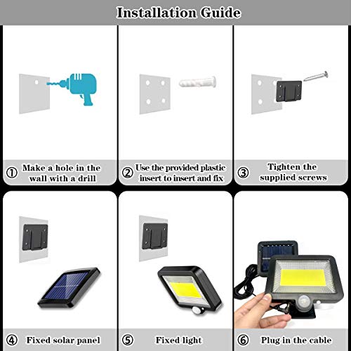 Luz Solar Exterior con Sensor de Movimiento, EJNOY 100 LED Focos Solares Exterior 120 ° súper brillantes, IP65 Impermeable, 3 modos con cable de 16.5 pies, Luces Solares Led Exterior Jardin Blancas